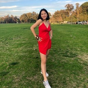 red thin stripped dress